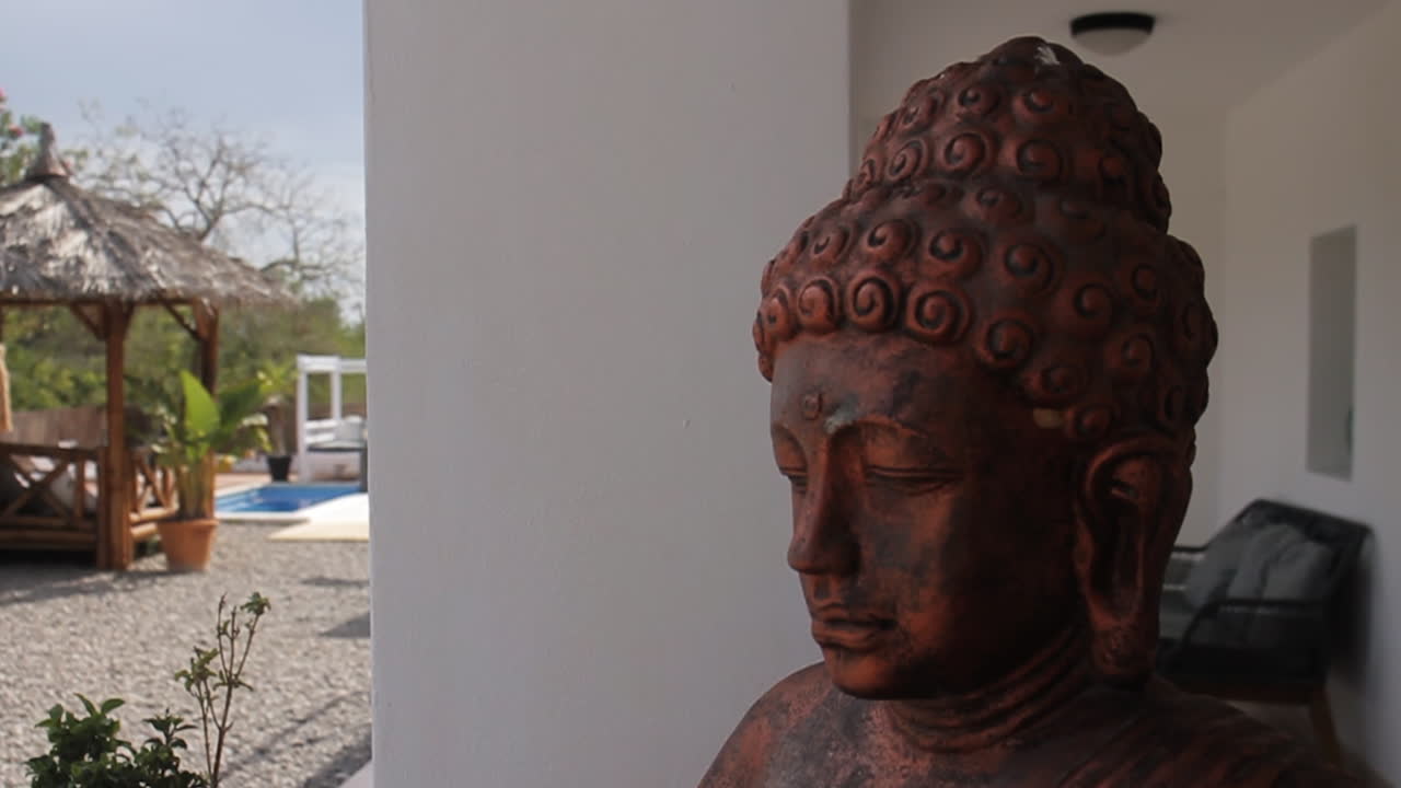 Outdoor Buddha Statue with Gazebo and Pool