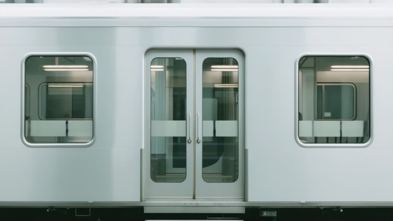 Side view of a sleek, modern train carriage, captured at eye level