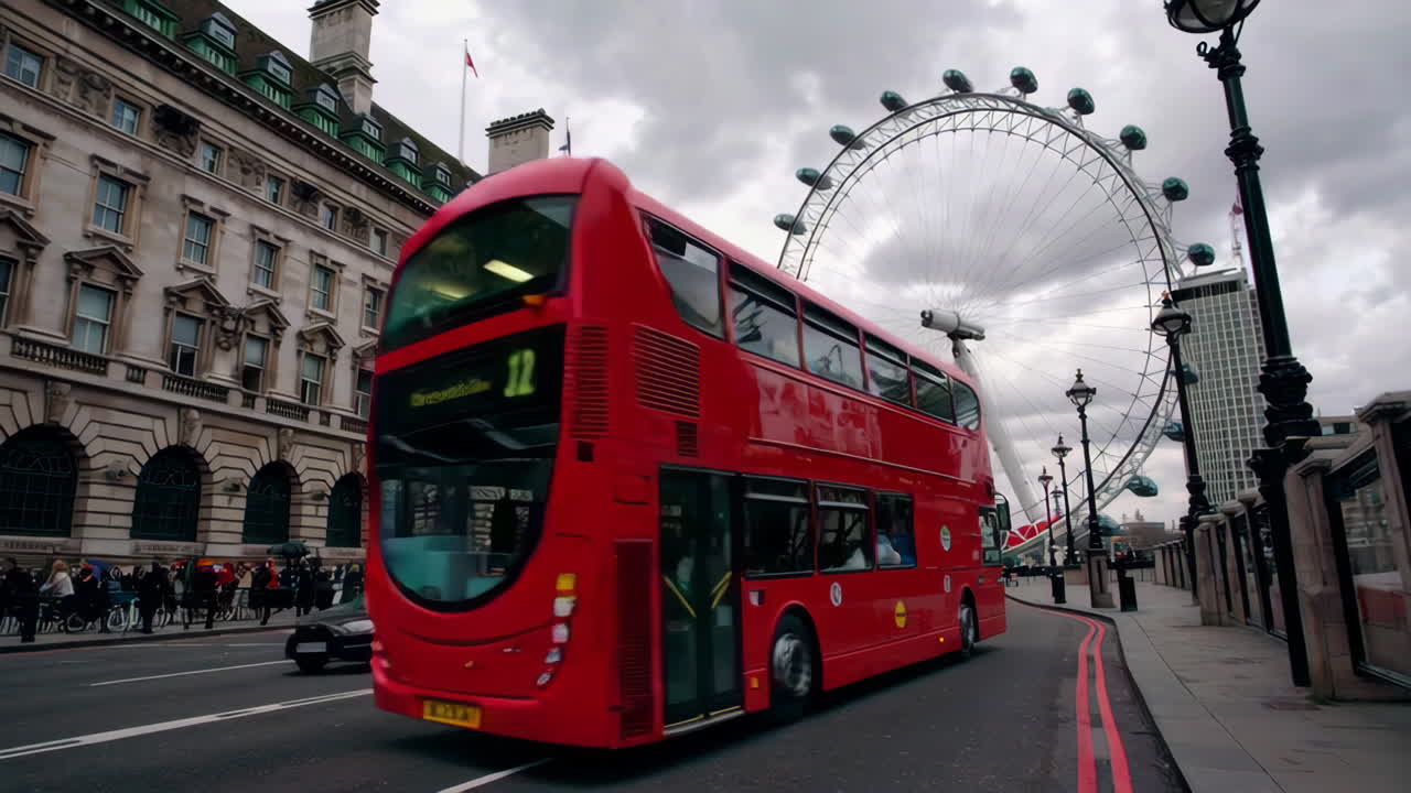 London Eye and Red Bus in London City