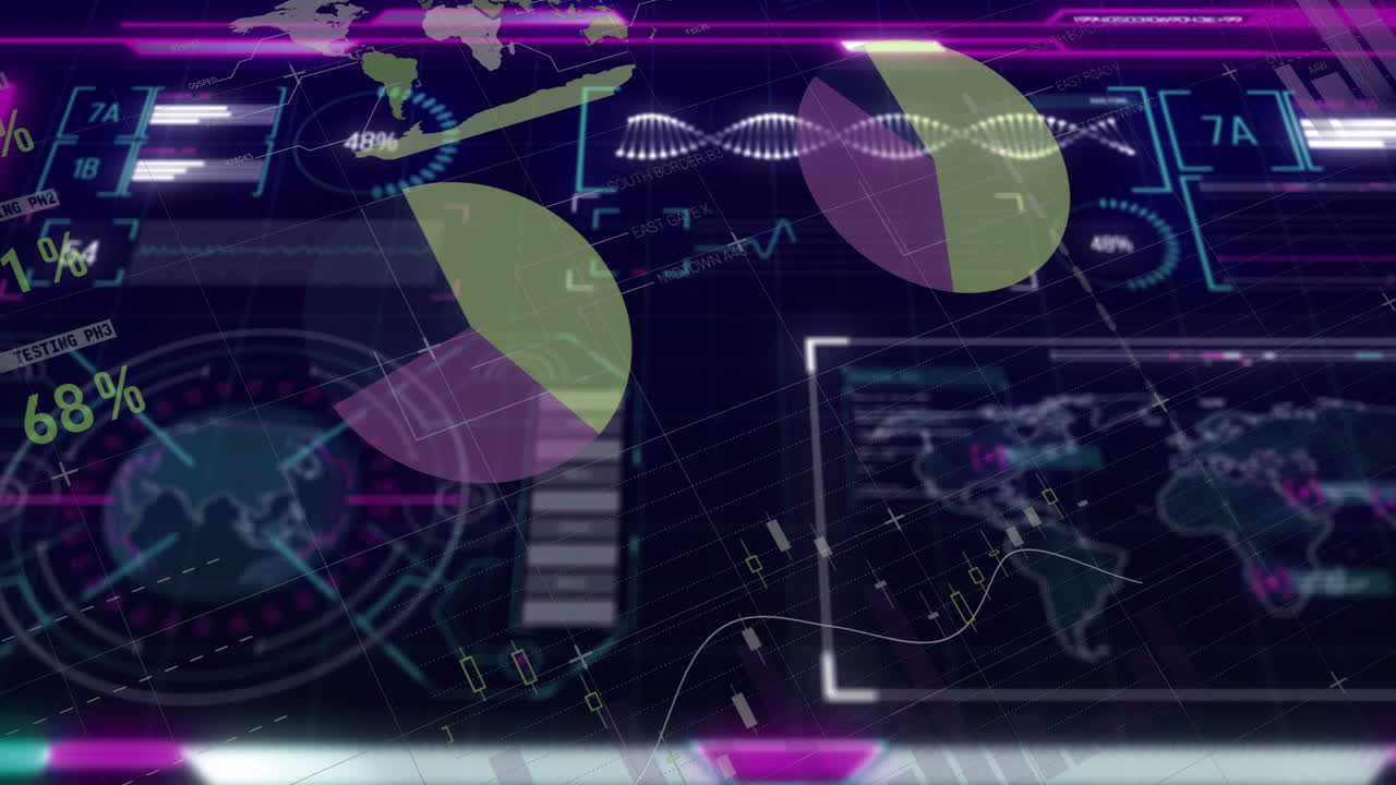 Data visualization with graphs and charts on digital interface in futuristic style