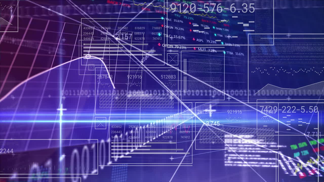 Animation of data processing on black background