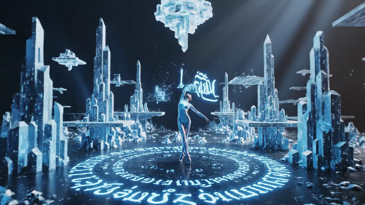 Futuristic Abstract Dance Performance with Glowing Crystals