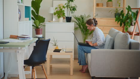 positive businesswoman working remotely