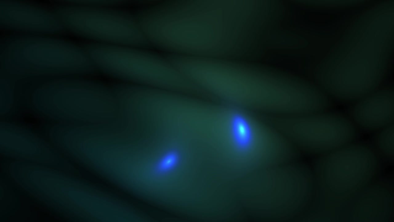 Sfondo astratto in movimento con sfere di luce blu luminose su tessuto verde scuro