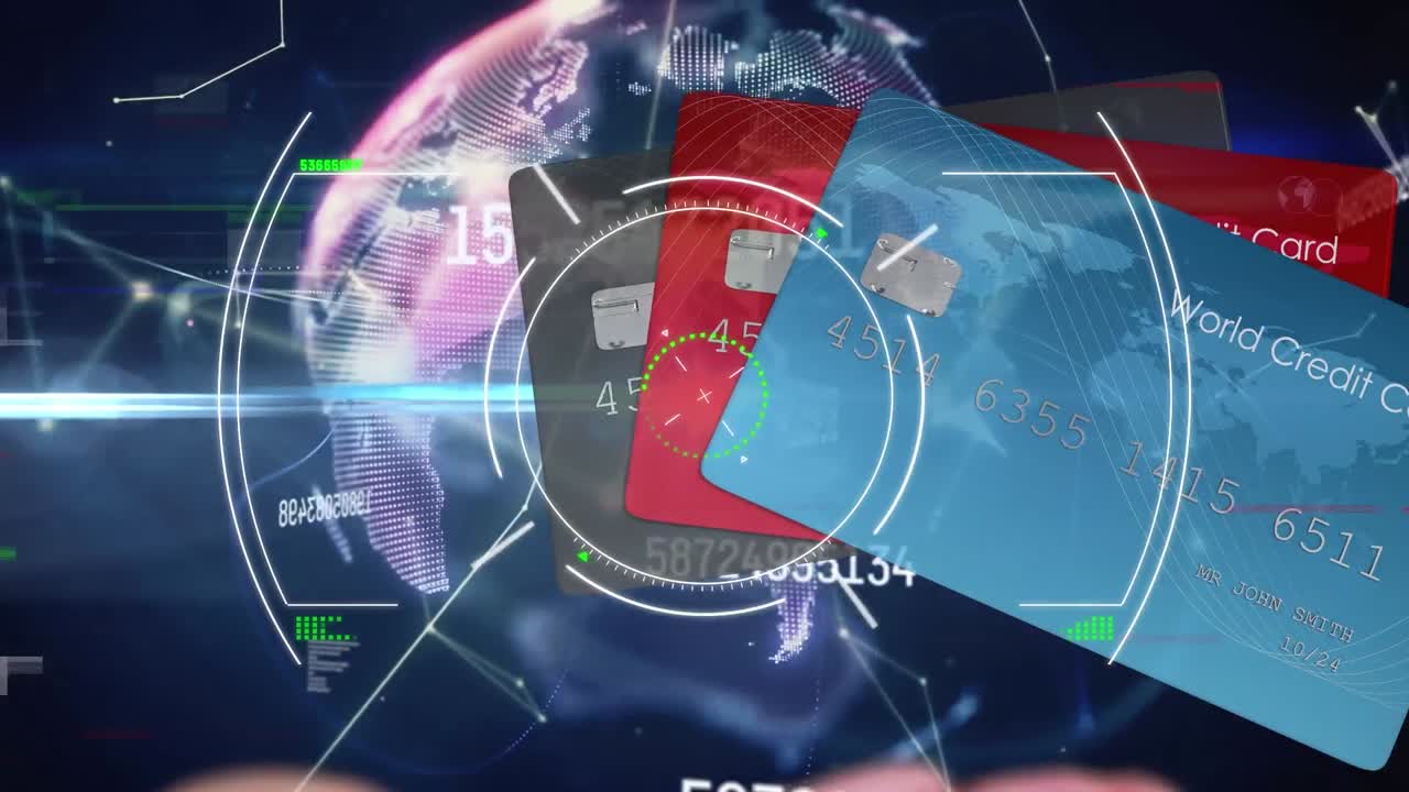 데이터 처리의 애니메이션 (신용 카드 및 글로브)