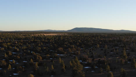 Sobrevuelo-Aéreo-Del-Bosque-Nacional-Coconino-Y-El-Pico-San-Francisco-En-El-Fondo-Durante-La-Puesta-De-Sol,-Arizona