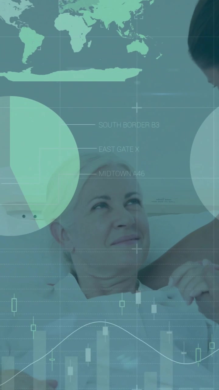 Vertical video: nurse reaching patient's arm, holding arm for care, clinical data obscuring view
