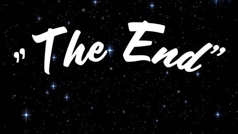 animation of the end text over glowing stars moving on black background