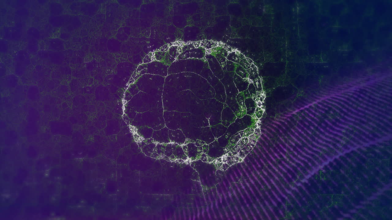 Animation of digital brain over spots on blue background
