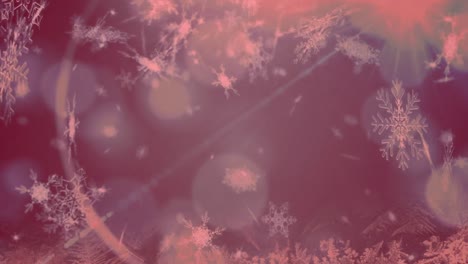 animación de nieve cayendo sobre el fondo con bokeh y filtro rojo