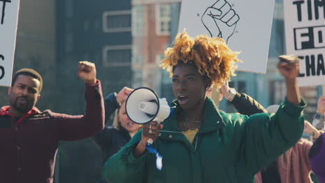 Protestors-With-Placards-And-Megaphone-On-Black-Lives-Matter-Demonstration-March-Against-Racism