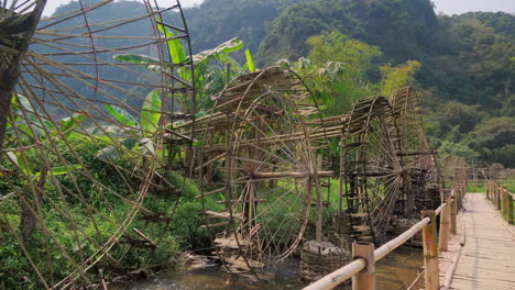 pu luong ancient water wheels in ba thuoc district, thanh hoa province, vietnam. static shot