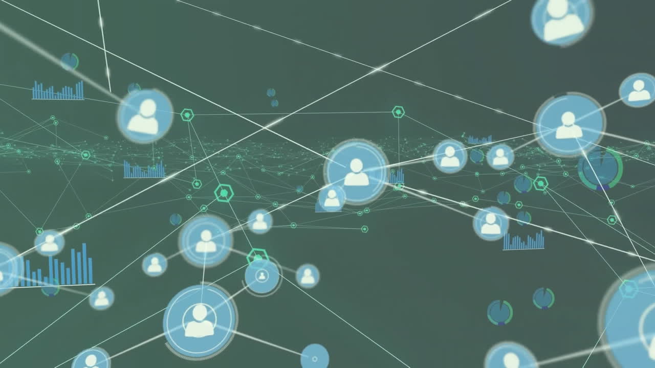 검은색 배경에 아이콘으로 연결 네트워크의 애니메이션