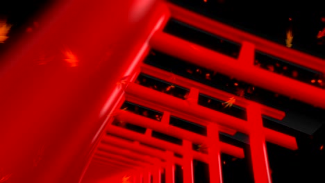 red torii gates in japan, traditional japanese animation, loop,