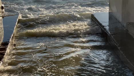 The tide coming in under a bridge