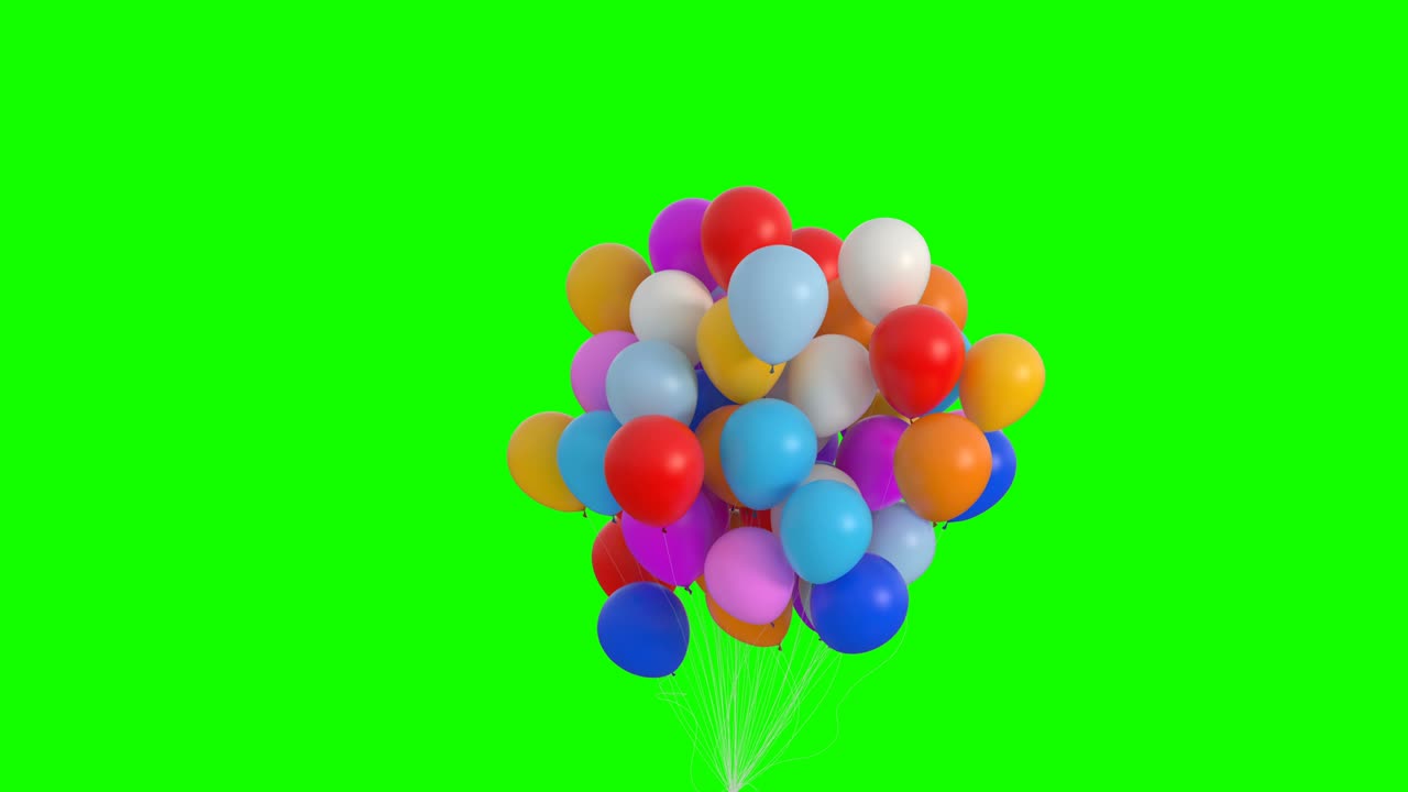 Mazzo di palloncini si alza in volo e indugia su Green Screen