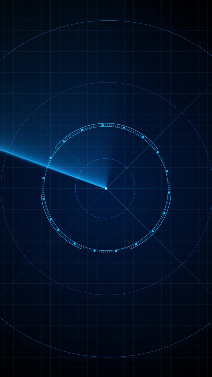 Futuristic radar display background cyan grid target rings cross lines sweeping laser beam