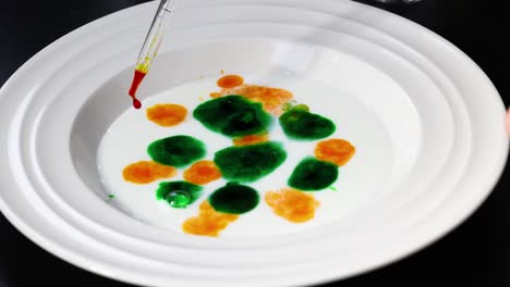 vibrant colors react in milk with a pipette