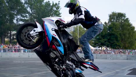 motorcycle stunts performance in city center