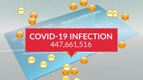 animación de emoticones en máscaras faciales y aumento del número de infecciones por covid a través de tarjetas bancarias