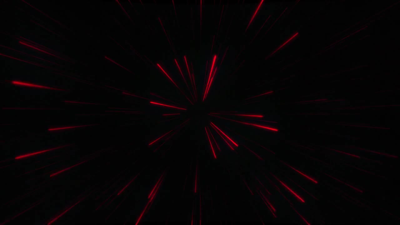 Abstrakte glødende neonlinjer og striber. Animation af neonrøde partikler. Retrofuturistisk baggrund. Abstrakt baggrund med animation af flyvende neon glødende striber i loop.