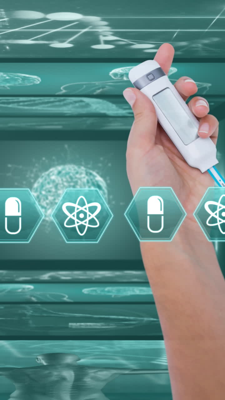 animación de iconos médicos sobre el paciente utilizando un medidor de glucosa