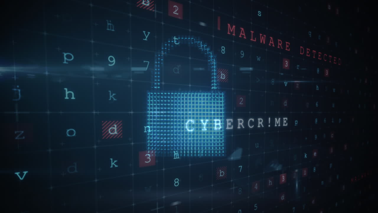 animación de advertencia de ataque cibernético sobre el candado de seguridad en línea