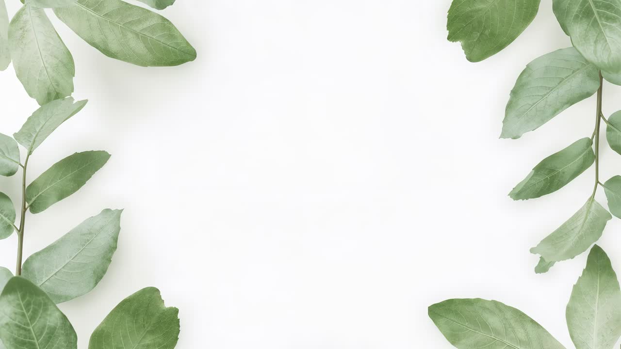 Shifting green stems with veined leaves moving and rotating on flat ...