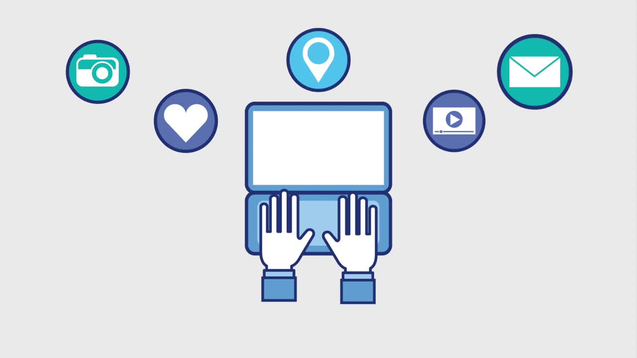 키보드에서 손으로 타이핑하는 노트북 비디오 이메일