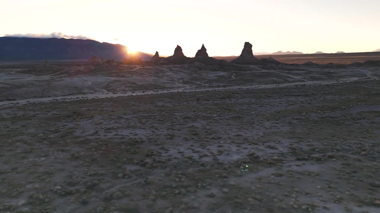 Sunrise over the Trona Pinnacles captured in 4k with a drone.