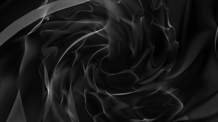 Animation of grey translucent clouds of smoke spinning on black background