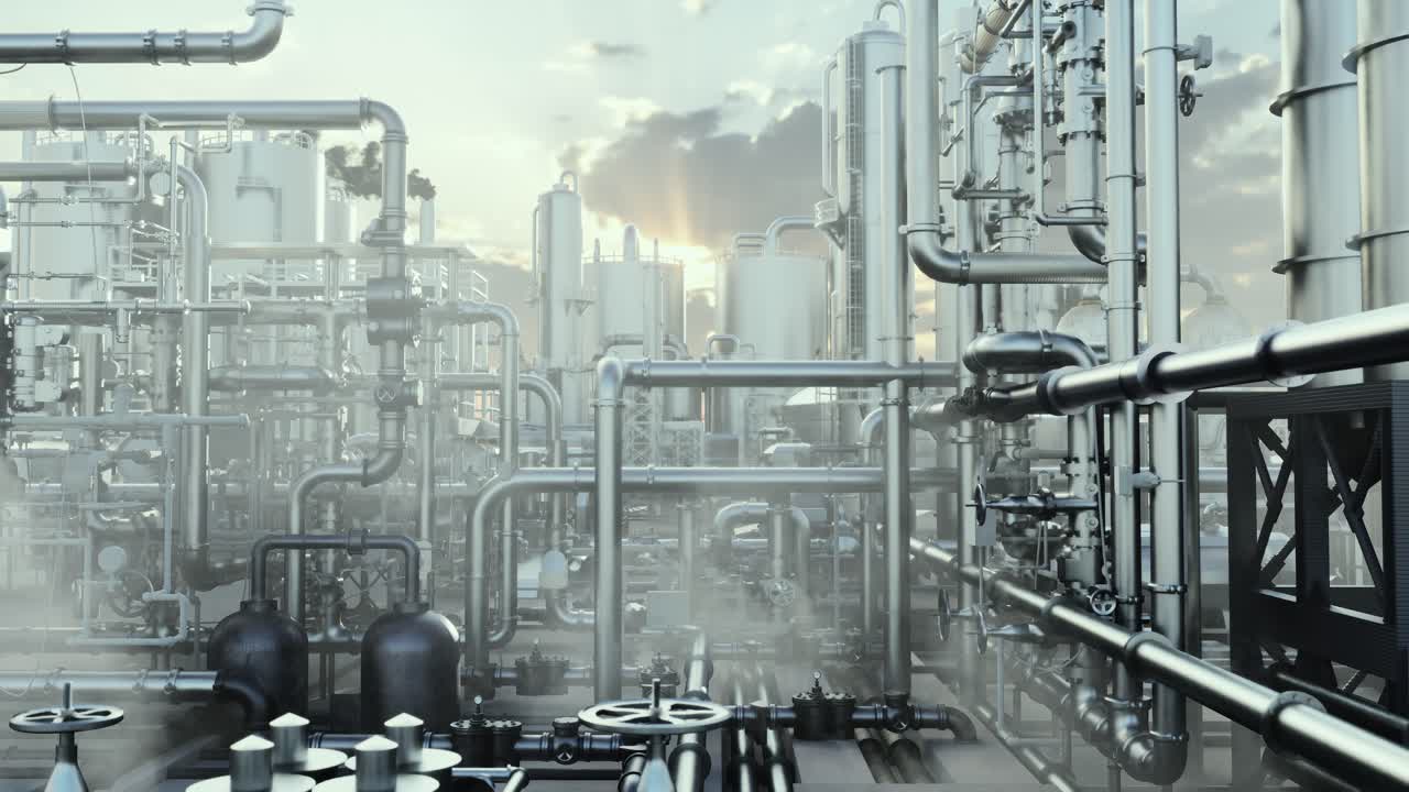 Oil Refinery And Plant And Tower Column Of Petrochemistry Industry In Oil And Gas Industrial