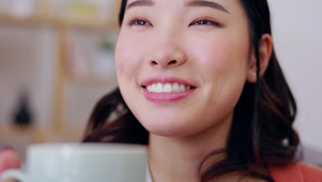 Relax,-thinking-and-asian-woman-drinking-coffee