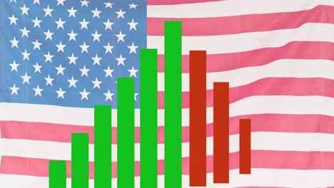 Animation-of-statistic-processing-over-waving-flag-of-united-states-of-america