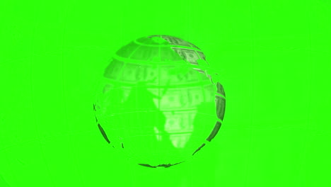 earth made of dollars spinning on green screen background