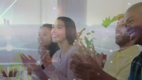 animación del paisaje y las redes sobre la gente de negocios en la oficina