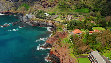 Cinematic-aerial-drone-view-of-beautiful-coastline-in-Sao-Miguel-island,-Azores---Portugal