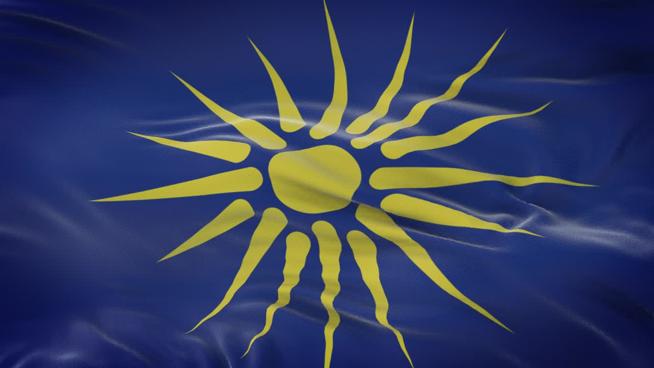 Macedonia (Municipality Greece) flag waving in the wind with highly detailed fabric texture. Seamless loop