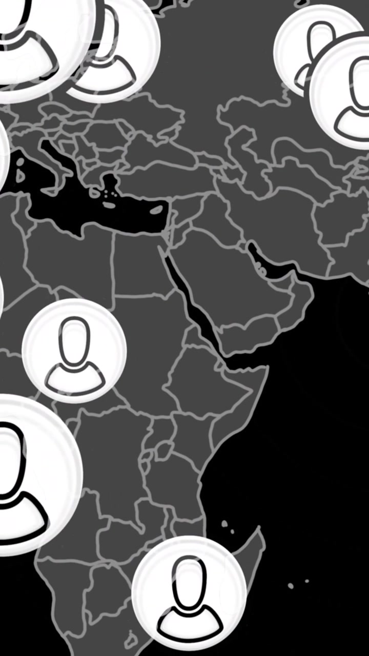 Una rete globale di connessioni con icone su uno sfondo trasparente