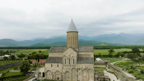 orthodox alaverdi monastery church overlooking georgian countryside