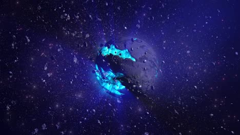 un planeta explotando en el espacio