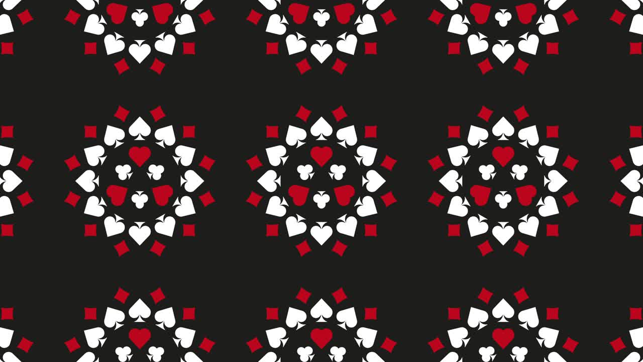 símbolos de cartas de juego (diamantes, palos, corazones y picas) en un fondo negro. concepto de juego gráfico de movimiento simple patrón animado
