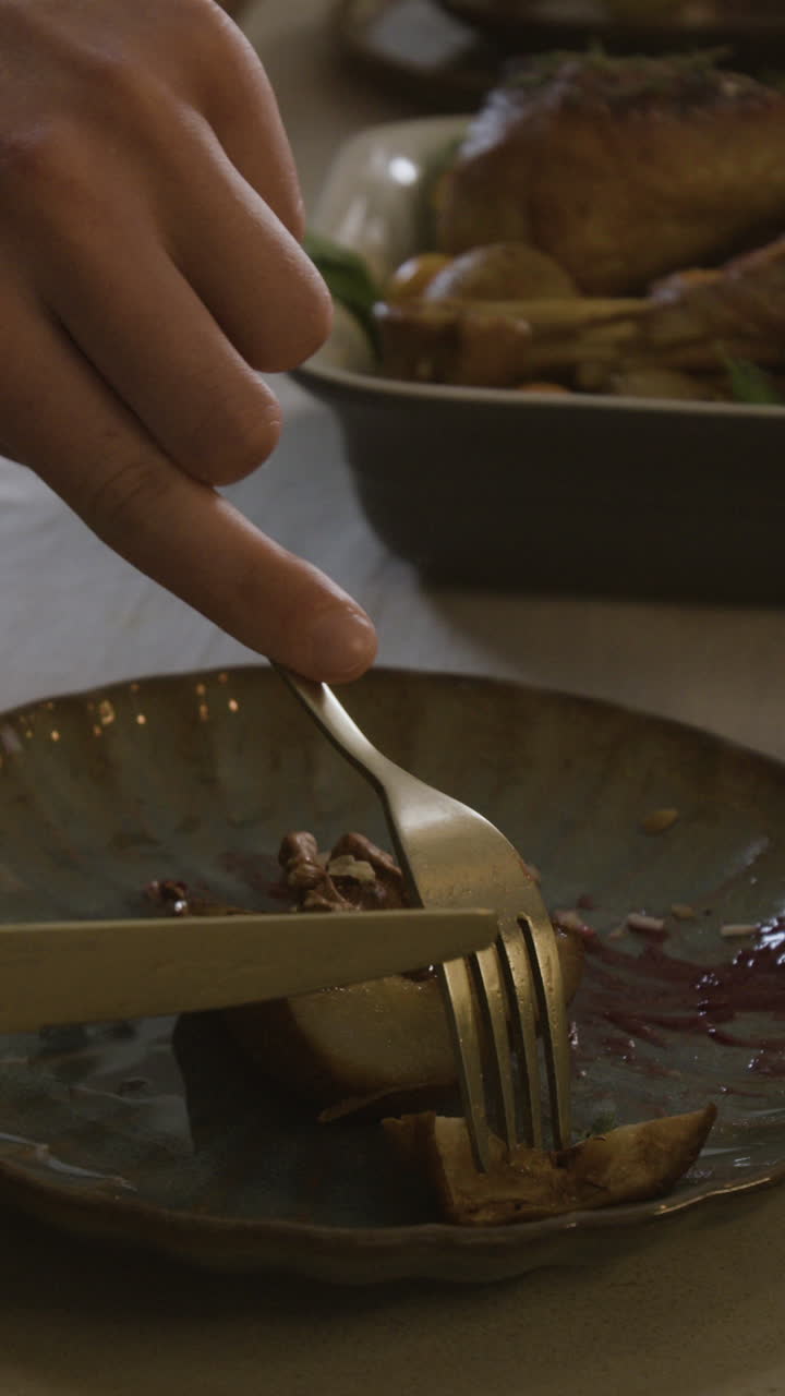 Cutting a pear dessert