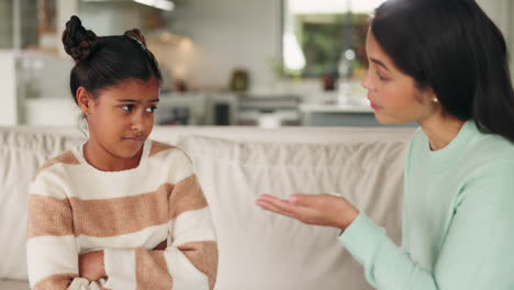 talking, mother and discipline upset child for bad