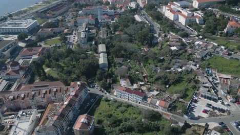 Aerial-footage-of-Lisbon-city-centre-and-Tagus-river,-Portugal