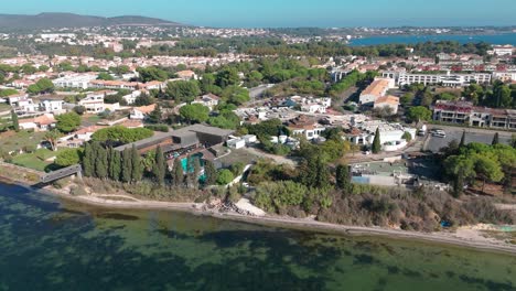 Along-coastline-at-south-of-France,-SPA-at-Ballaruc-Les-Bains