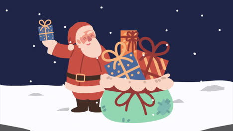 merry christmas animation with santa and gifts bag