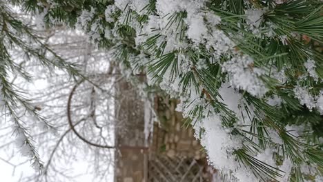 Vertikal---Ruhiges-Winterwunderland:-Verschneiter-Garten-Mit-Bezauberndem-Brunnen