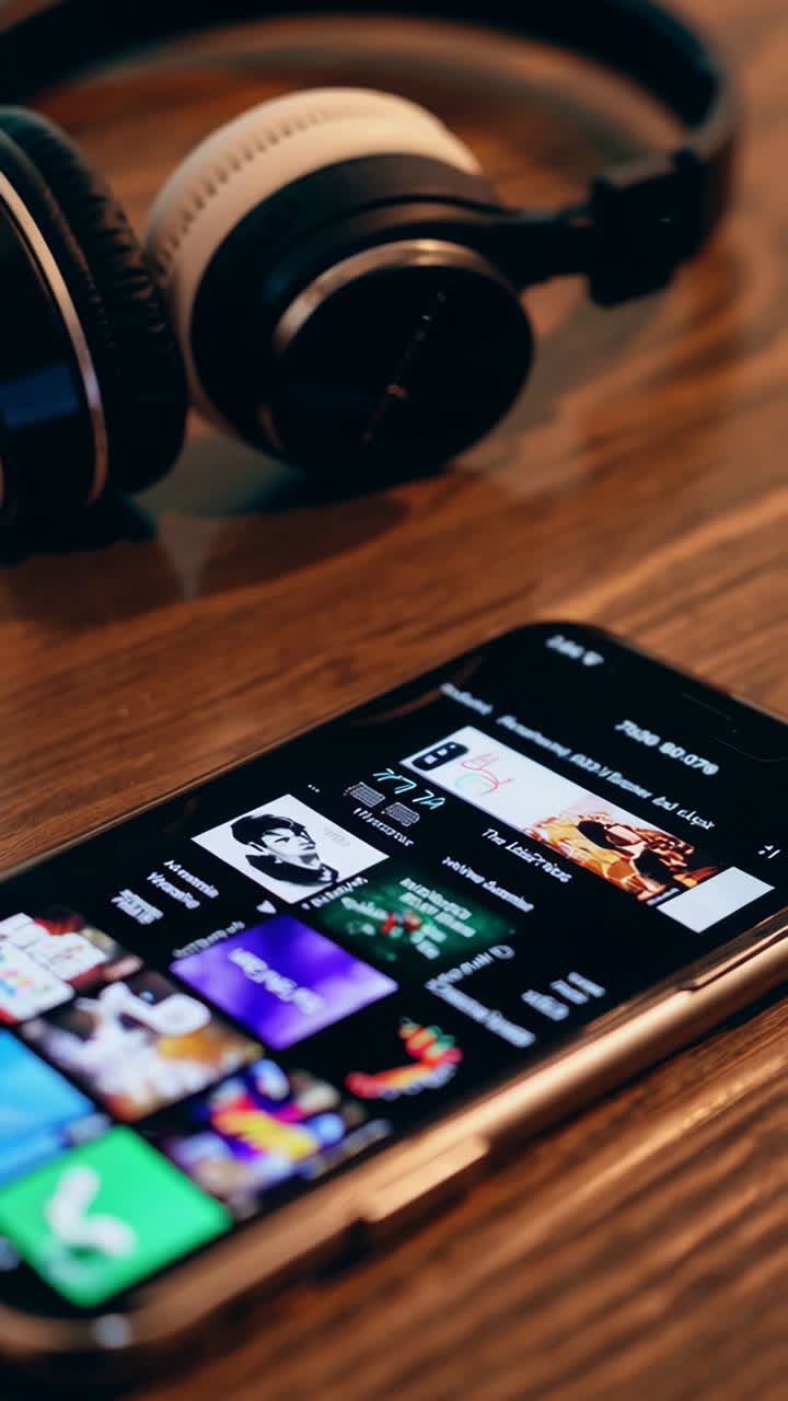 Headphones and Smartphone Playing Music