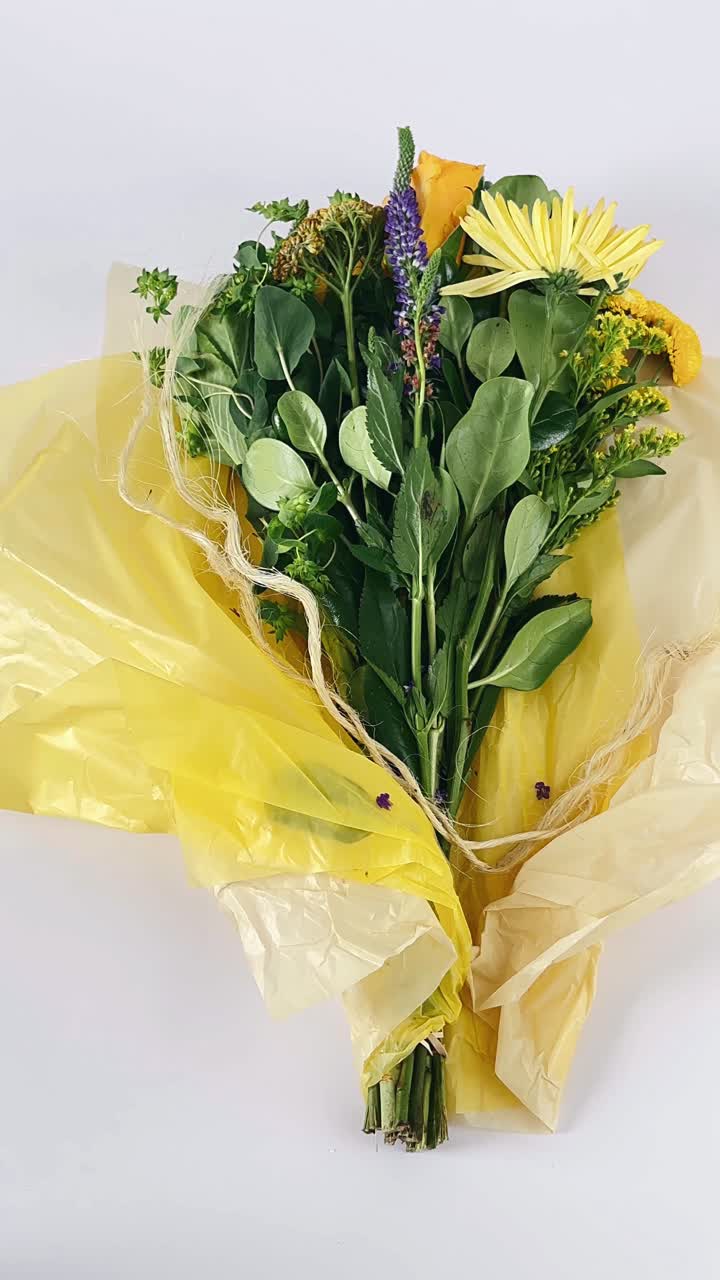 Yellow Wrapped Mixed Flower Bouquet